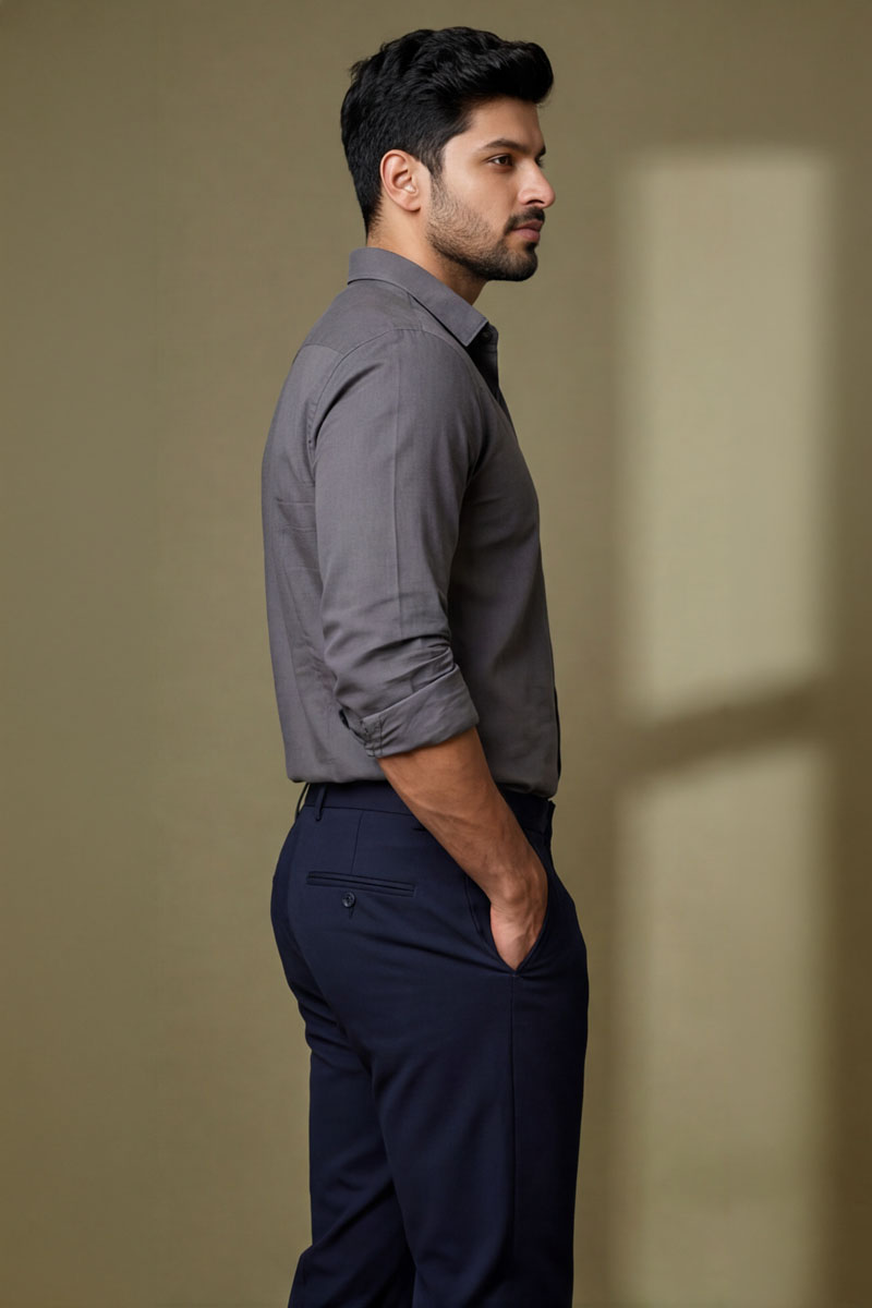 Men's Navy Slim-Fit Trousers - Navy - 3