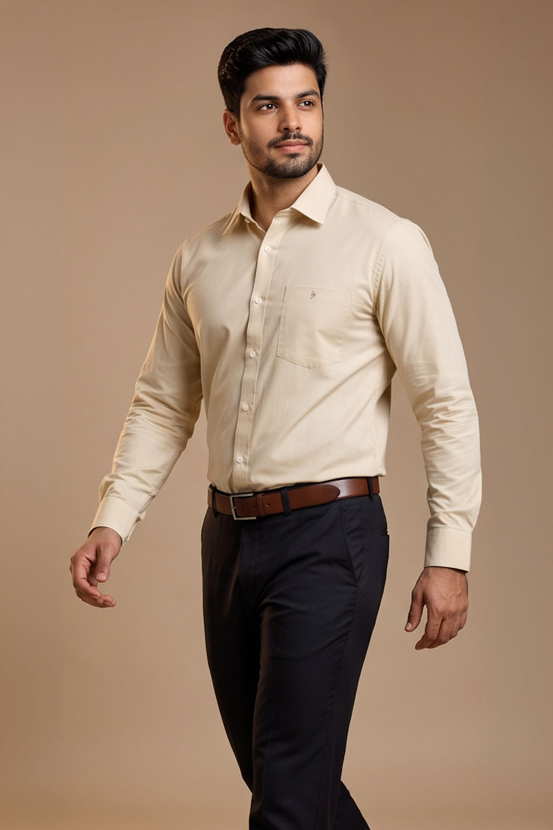 Classic Beige Office Shirt -Beige - 3