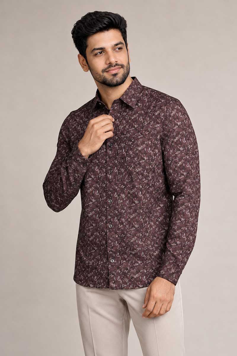 Premium Brown Print Shirt - Brown - 4