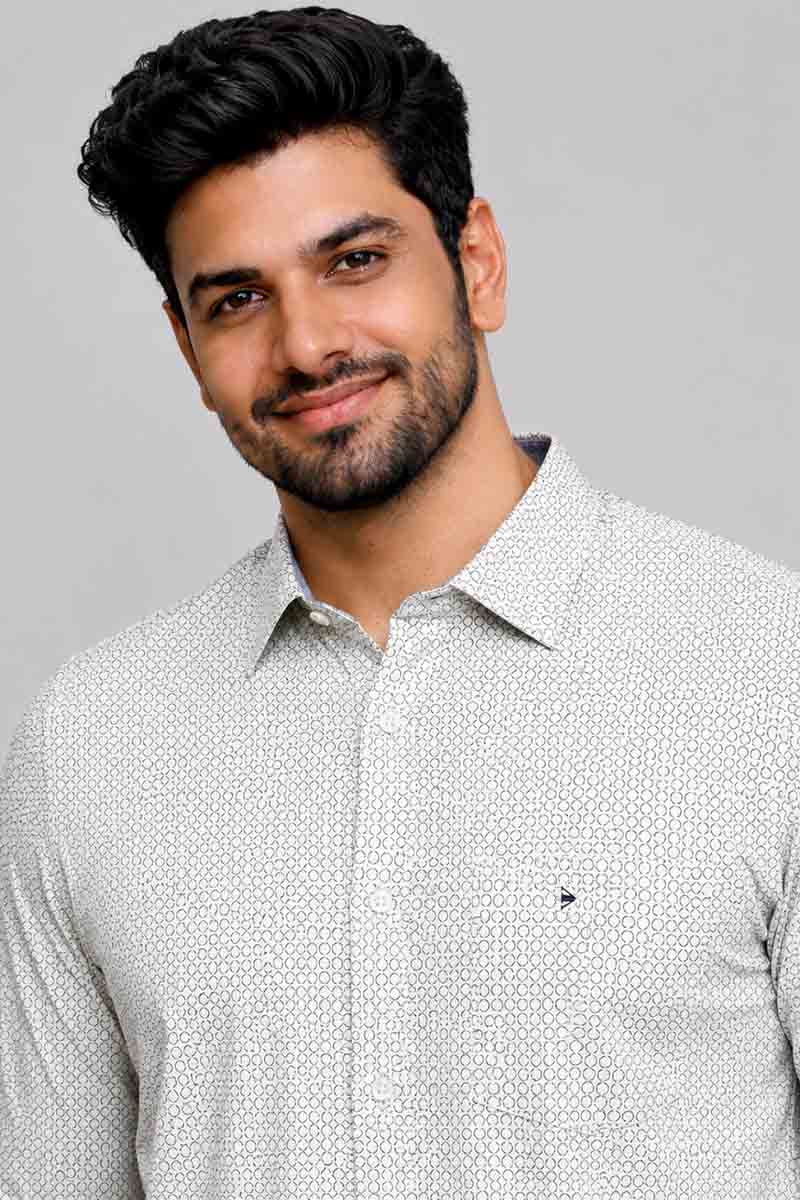 Men’s White Contemporary Print Shirt - White - 5