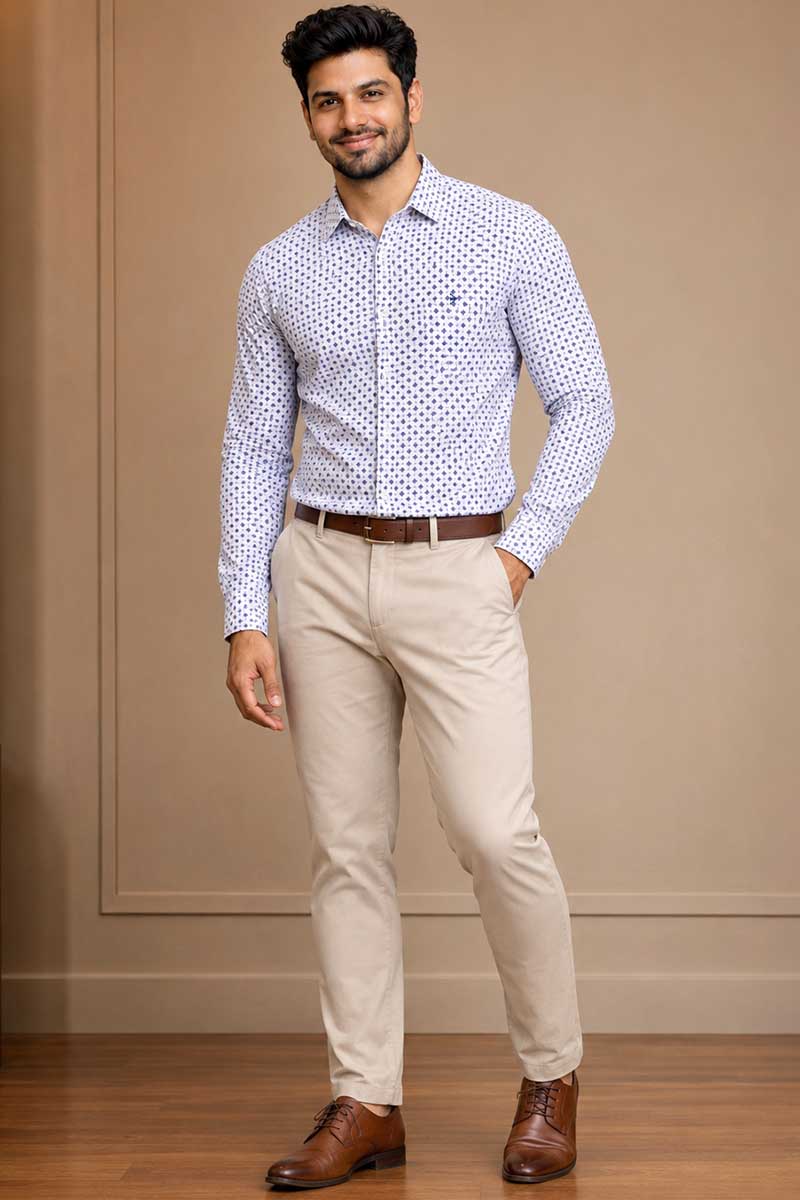 Blue Geometric Print Shirt -Blue - 6