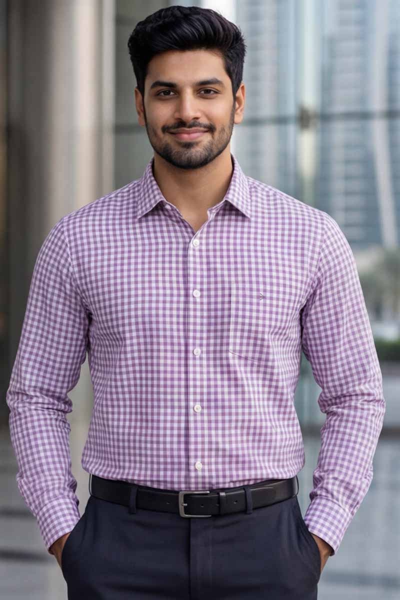 EcoLux Bamboo Cotton Shirt – Light Lavender Checks - 2