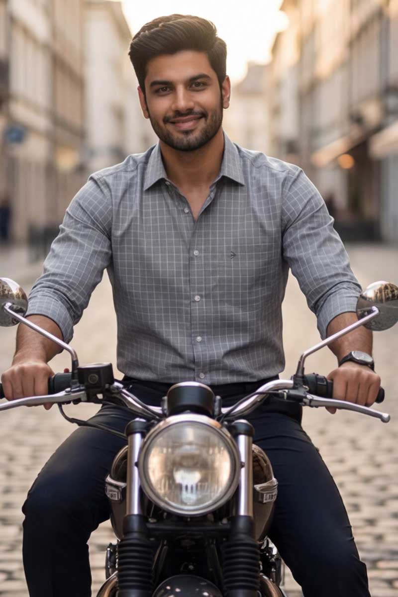 L-Grey Checks Formal Shirt (Smart Fit - Full Sleeves) - 3