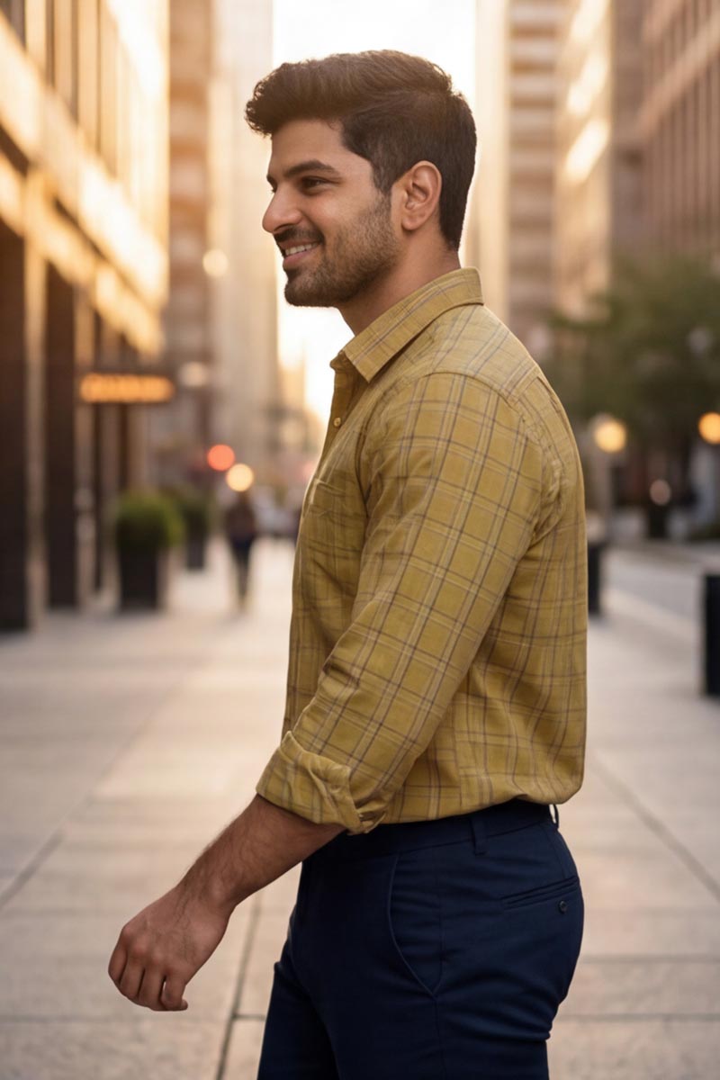 D-Khaki Checks Formal Shirt (Smart Fit - Full Sleeves)_RABF-741 - 2