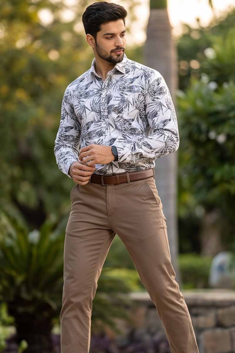 Monochrome Print Shirt -White-Grey - 5