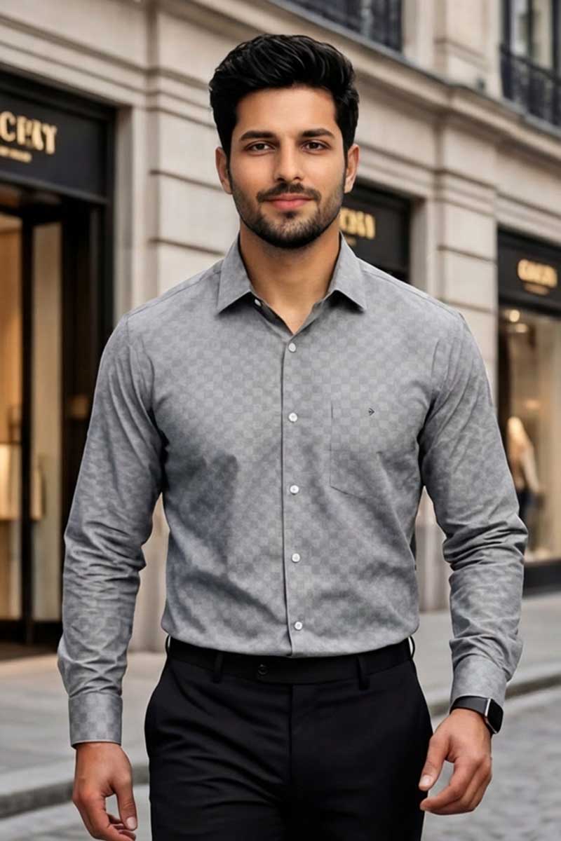 Elevate your professional wardrobe with our sophisticated Printed Grey Shirt