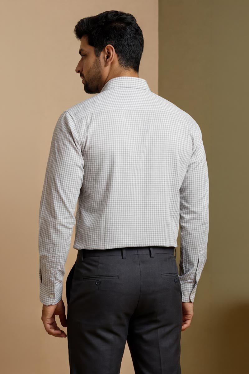 Classic Grey White Formal Shirt - GREY - 6