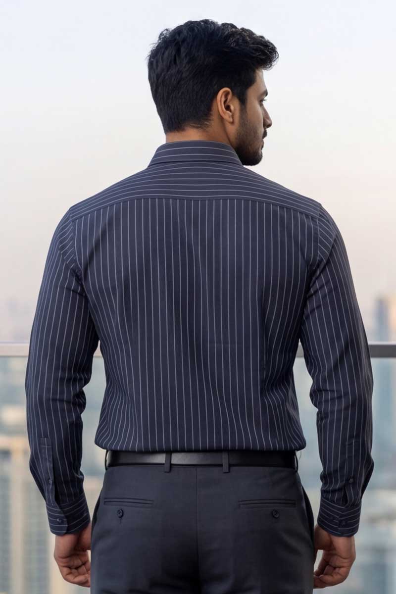 SHIRT Elegant Sage Green Striped Button-Down (GREY) - 6