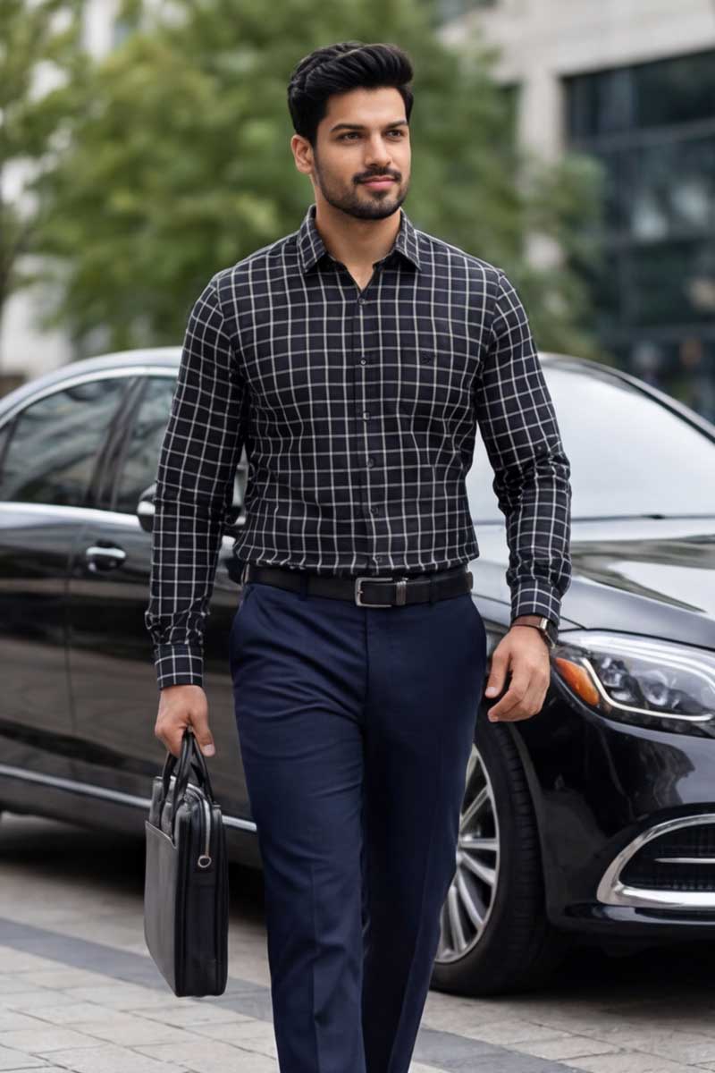 EcoLux Bamboo Cotton Shirt – Black Checks - 4