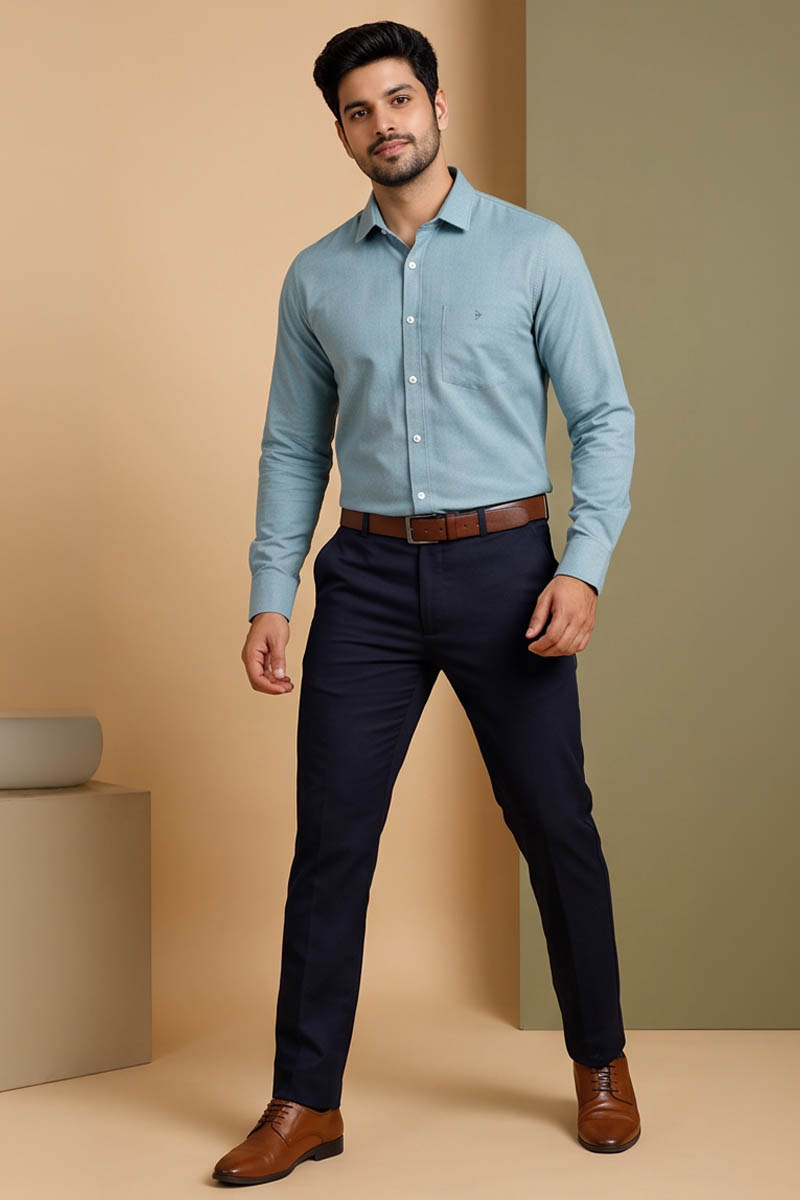 Sage Blue Cotton Formal Shirt -T-Blue - 4