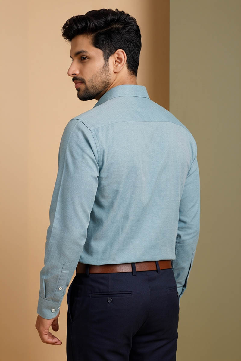Sage Blue Cotton Formal Shirt -T-Blue - 6