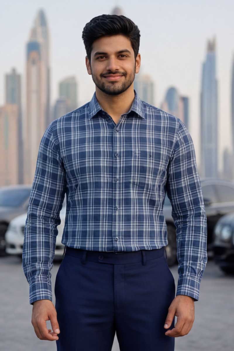 Signature Check Formal Shirt - BLUE - 5