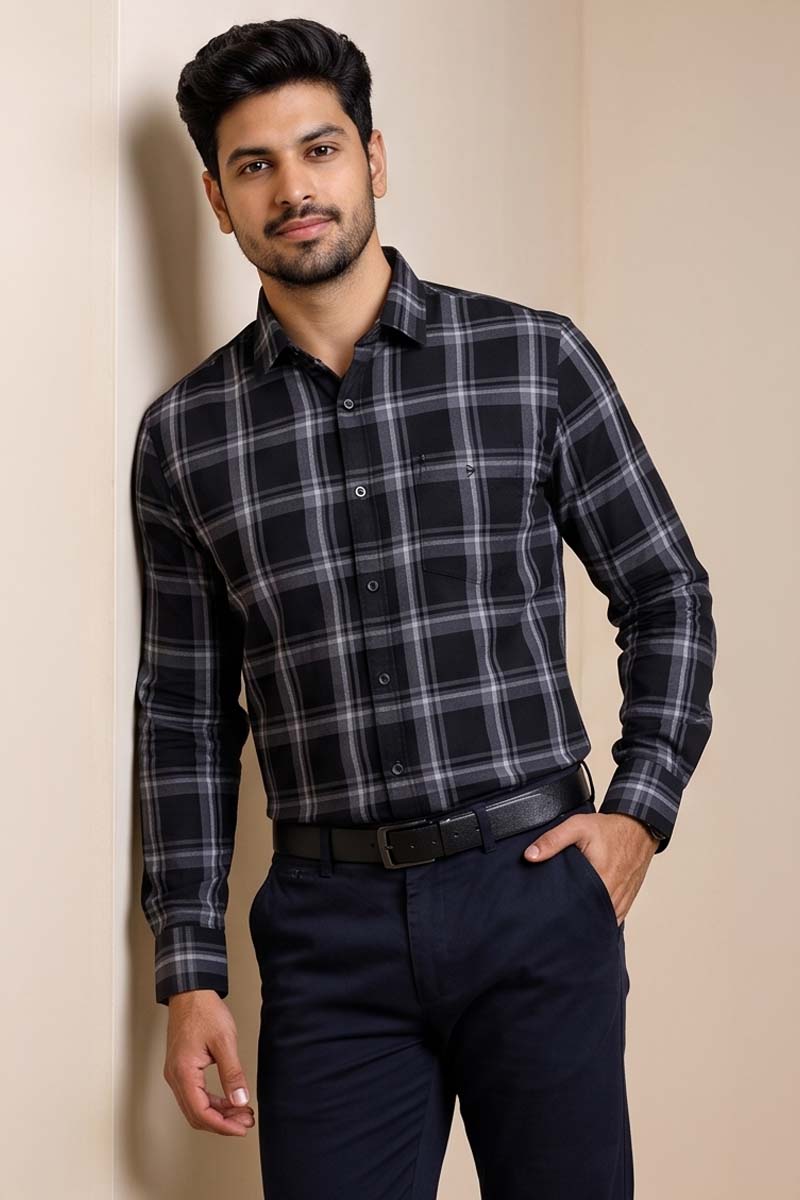 Midnight Check Shirt- Black - 2
