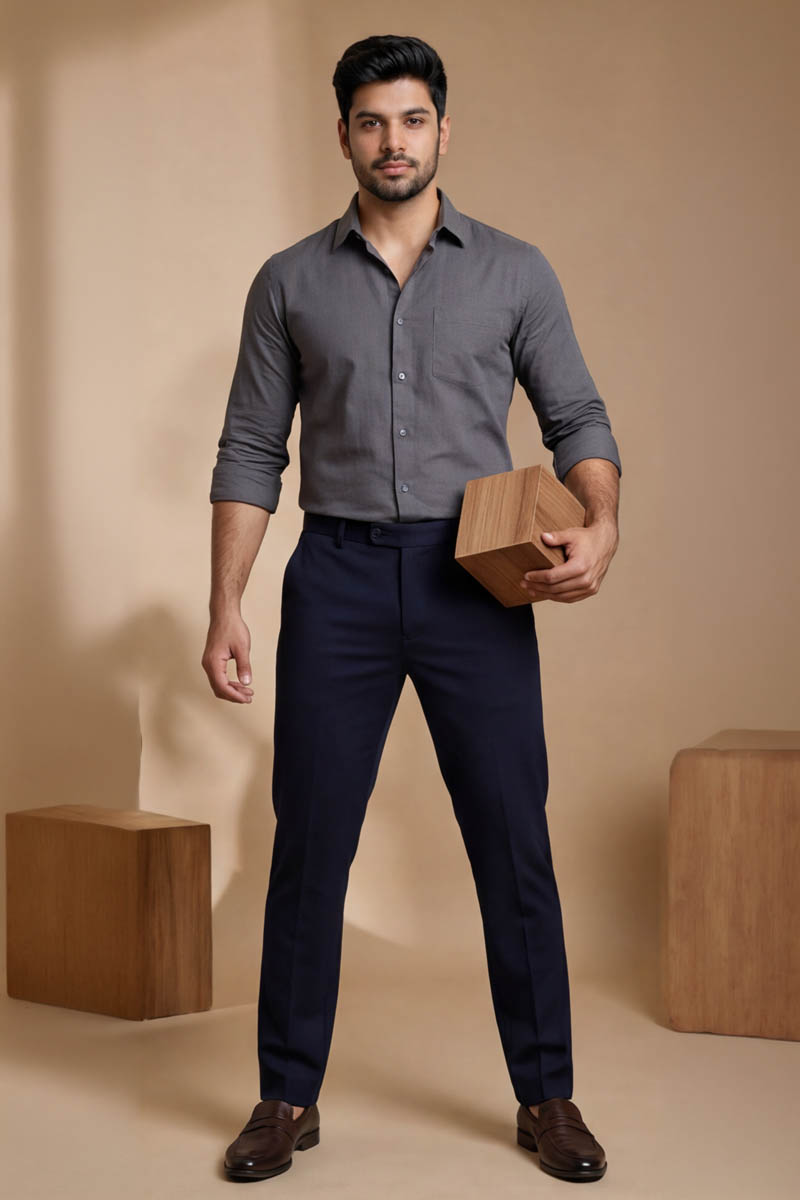 Men's Navy Slim-Fit Trousers - Navy - 2