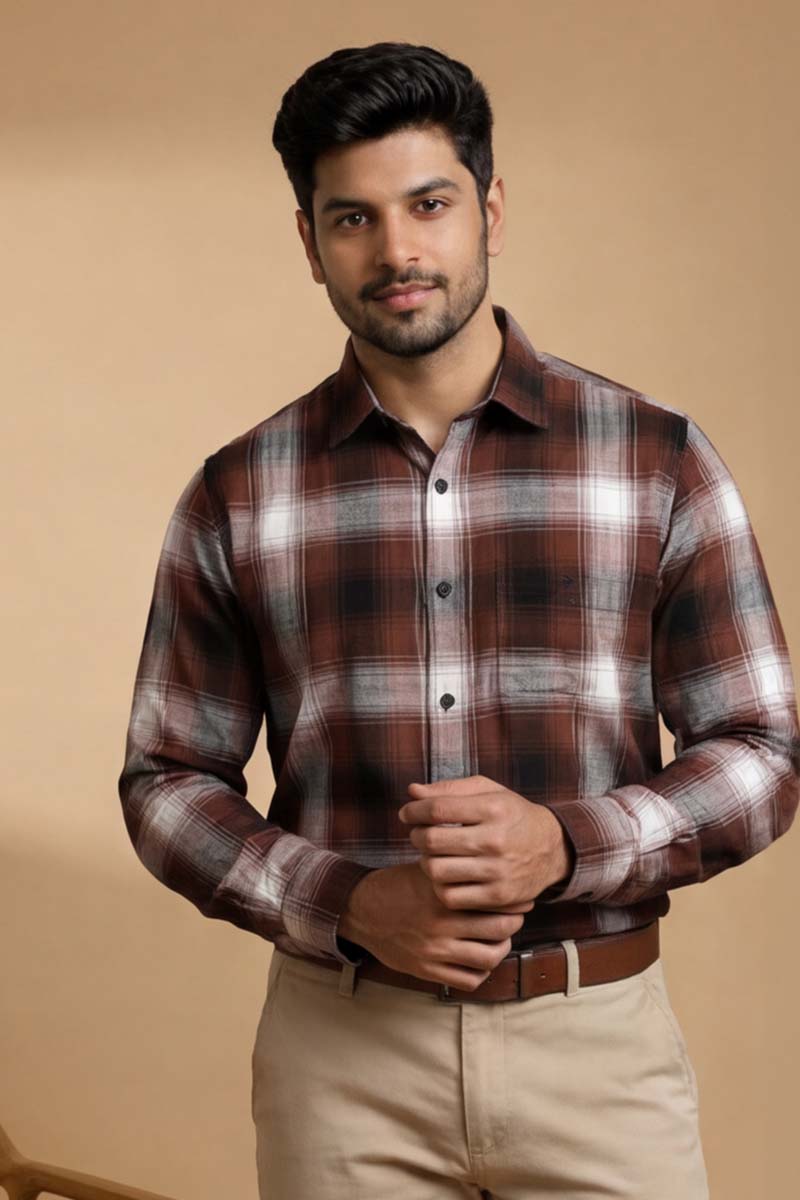 Urban Brown White Check Shirt - M-Brown - 3