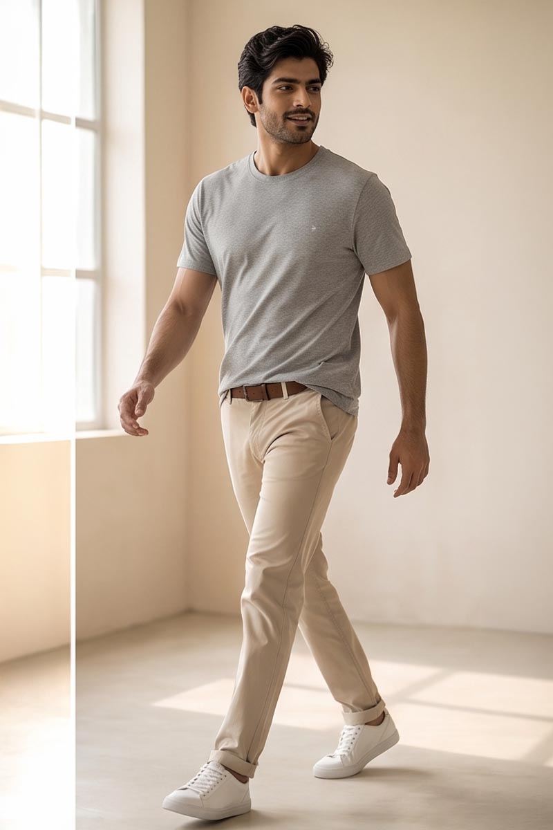 Stone Grey Basic Crew Neck T-Shirt -Grey - 2