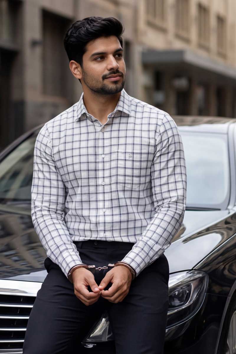 Grey Checks Bamboo Cotton Shirt (Smart Fit - Full Sleeves)_RABBC-723 - 4