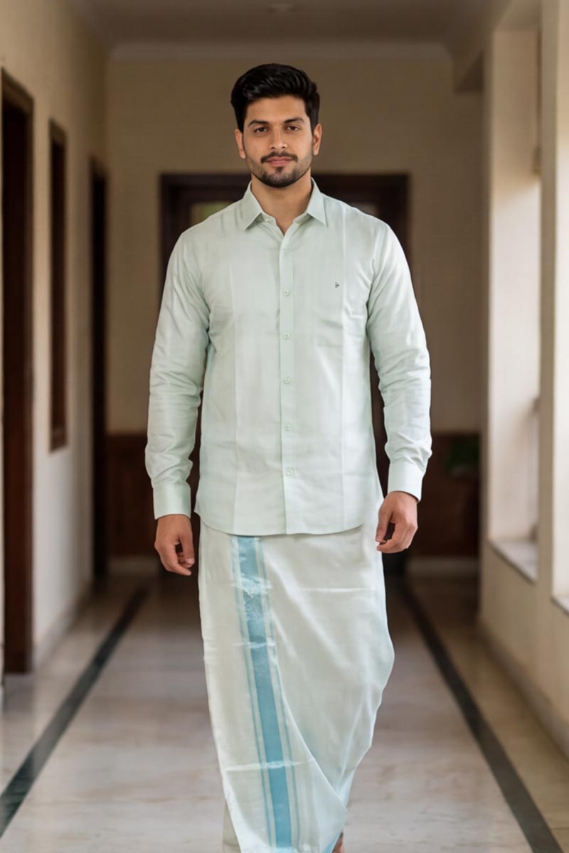 Regal Azure Dhoti Ensemble - S-Blue - 3