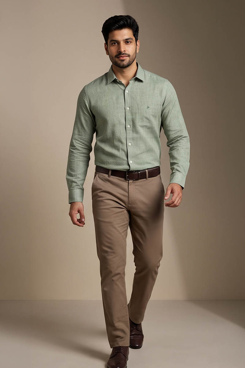 Pistachio Green Cotton Shirt - L-Green - 3