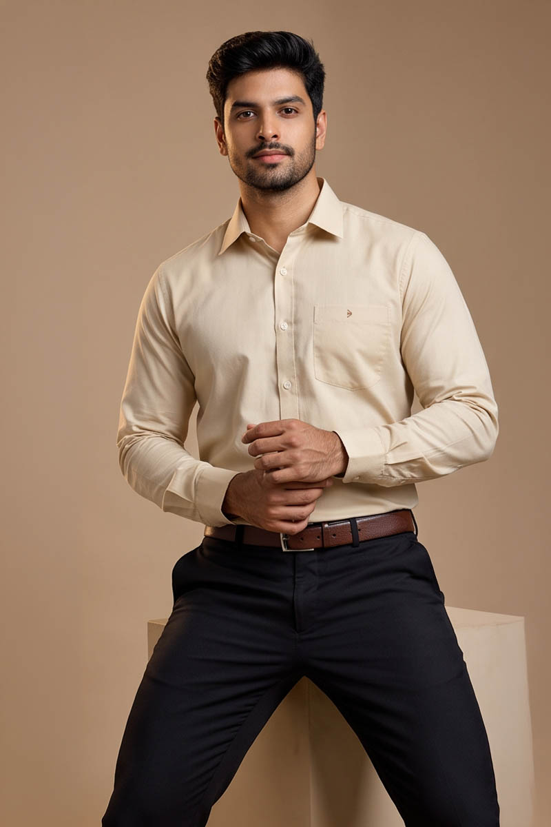 Classic Beige Office Shirt -Beige - 4