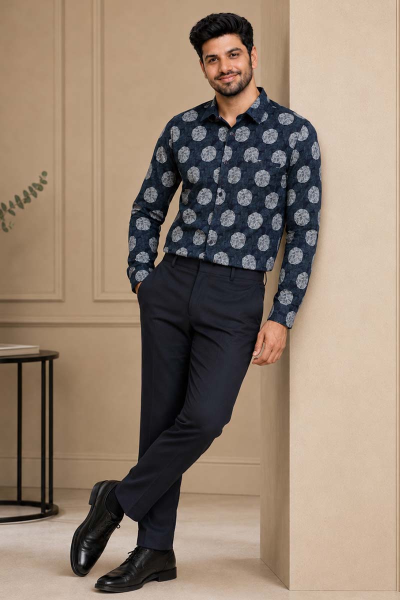 Navy Abstract Print Shirt - Navy - 5