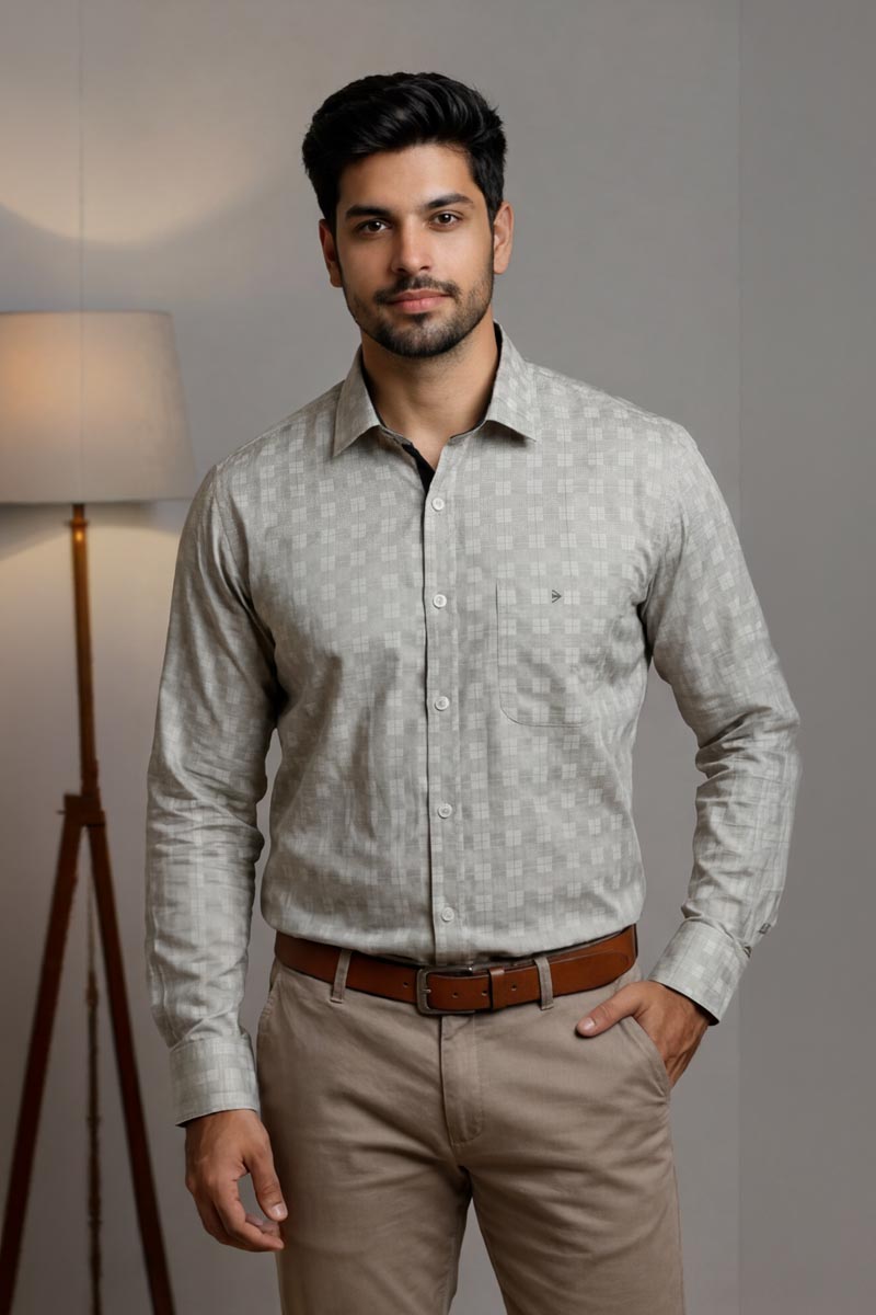 Soft Sage Green Plaid Shirt - L-Green - 3
