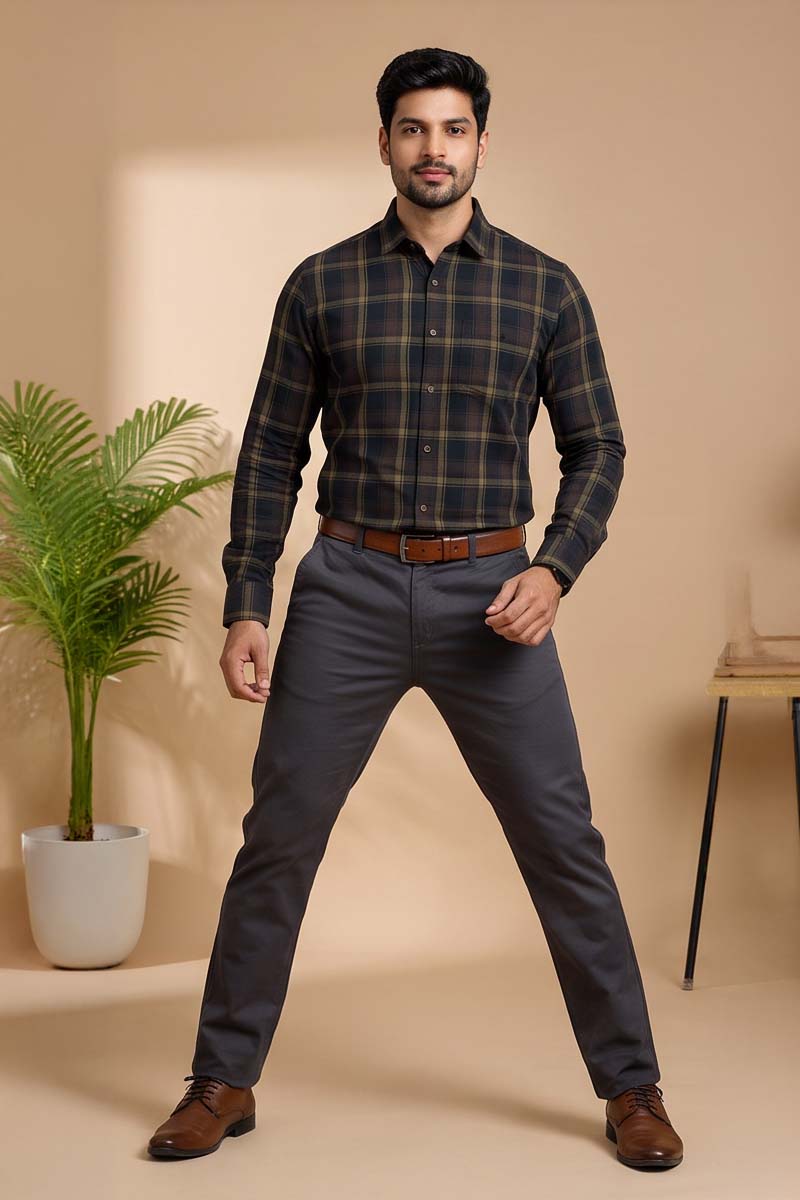 Mocha Check Shirt -Brown - 4