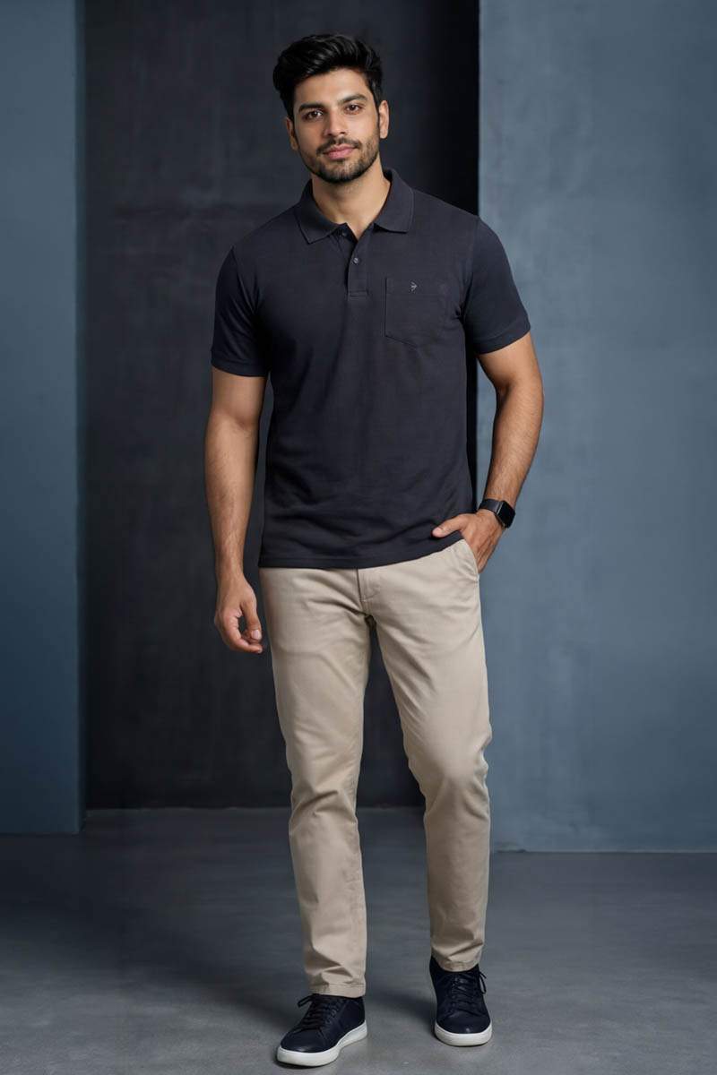 Premium Collar T-Shirt - Charcoal Melange - 2