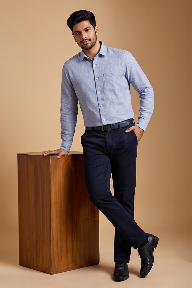 Classic Blue Office Shirt -Blue - 5