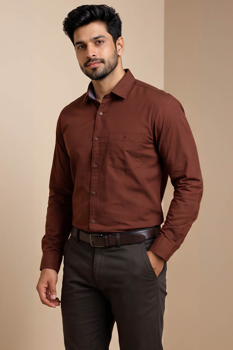Men’s Rich Solid Formal Shirt-Rust - 5