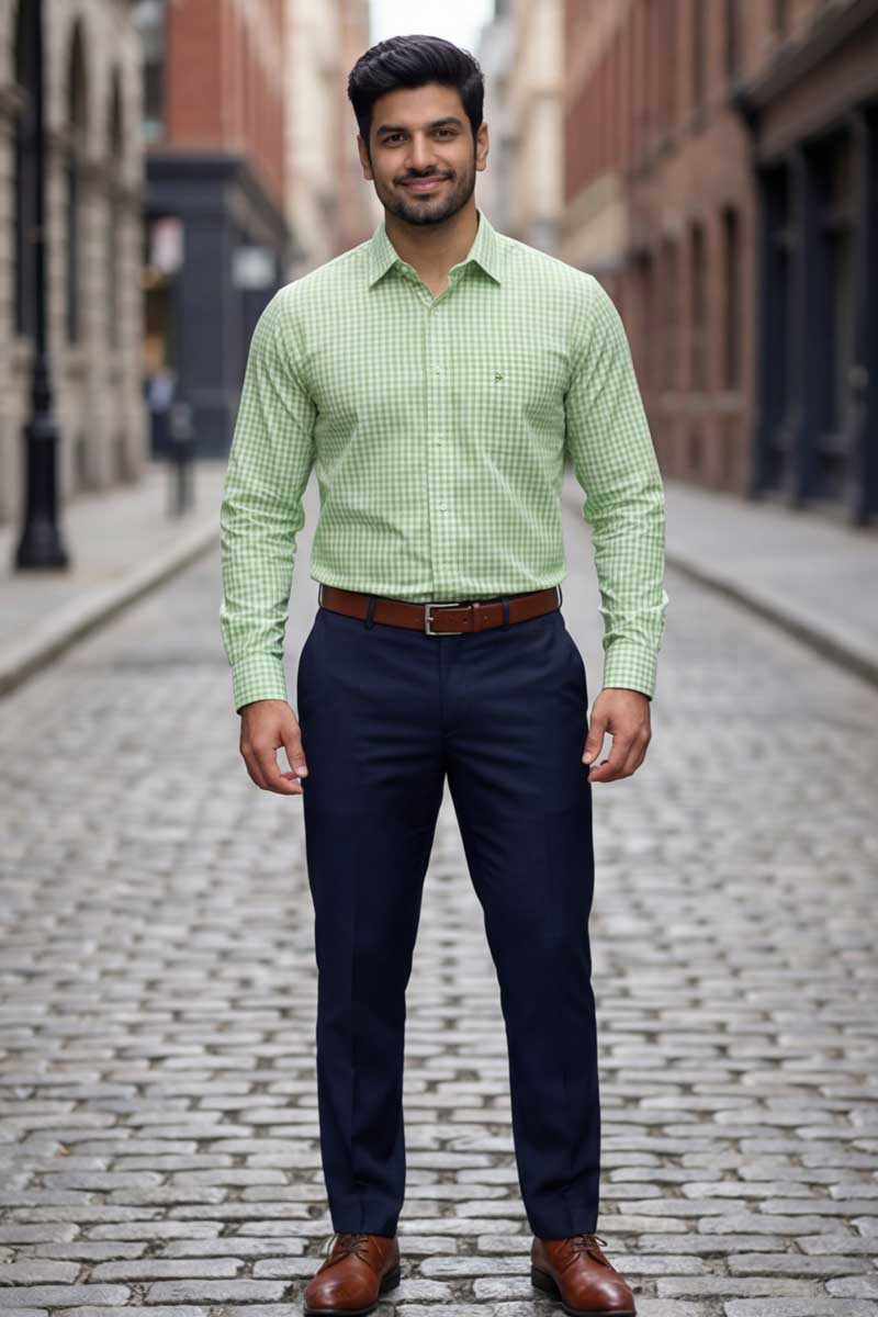 P-Green Checks Formal Shirt (Smart Fit - Full Sleeves)_RABF-748