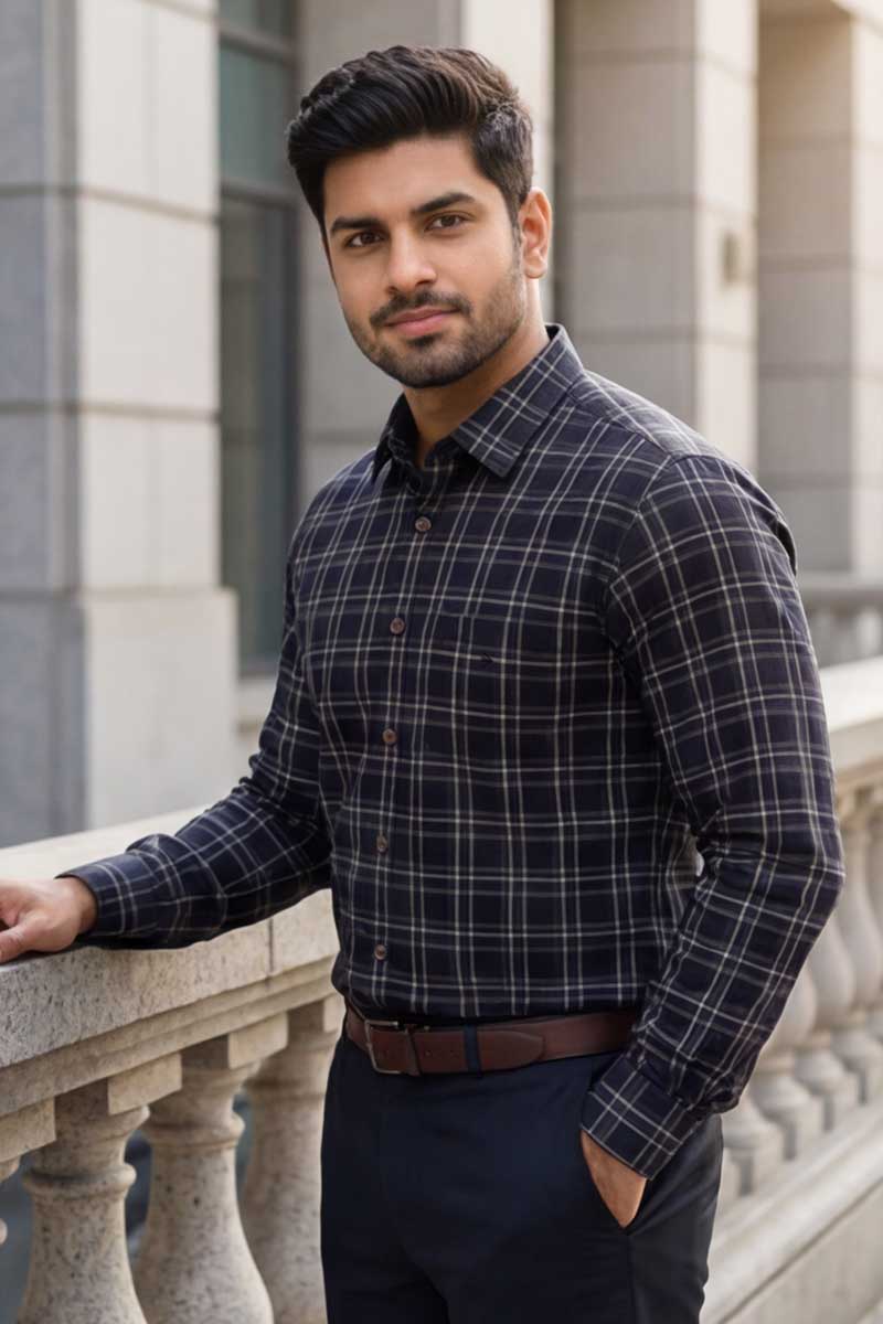 Signature Check Formal Shirt – Navy - 4