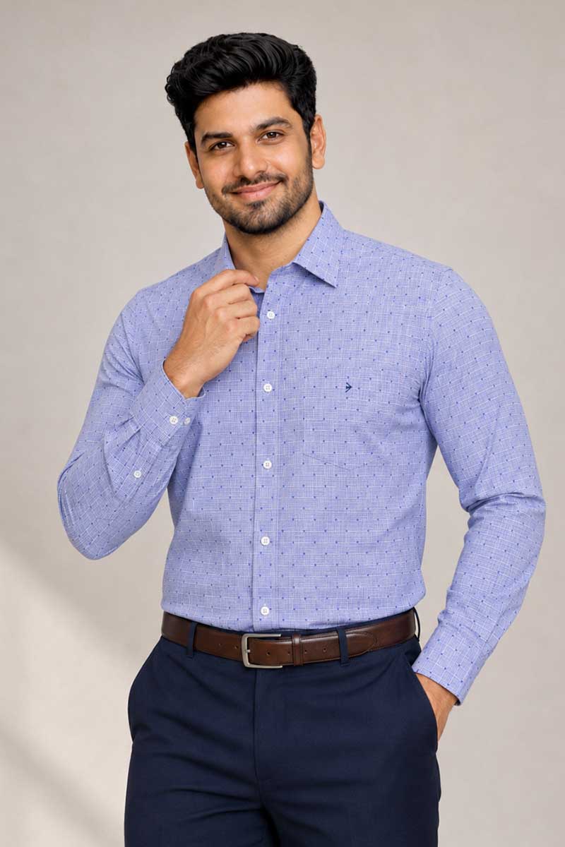 Men’s Blue Signature Print Shirt - Blue - 5