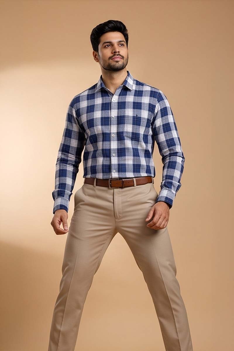 Classic Blue Check Shirt - Blue - 3