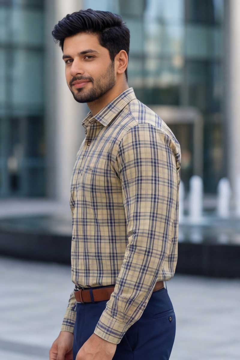 Essential Check Formal Shirt – Khaki - 2