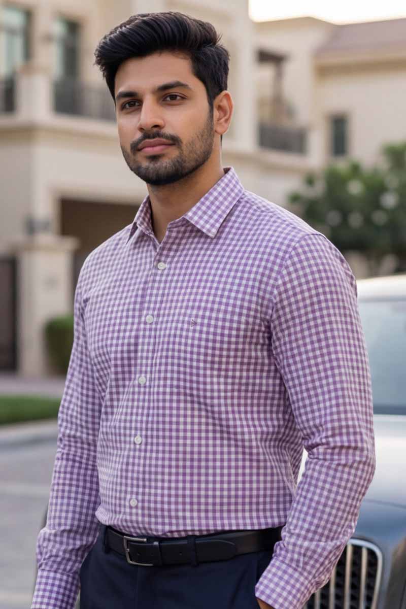 EcoLux Bamboo Cotton Shirt – Light Lavender Checks - 3