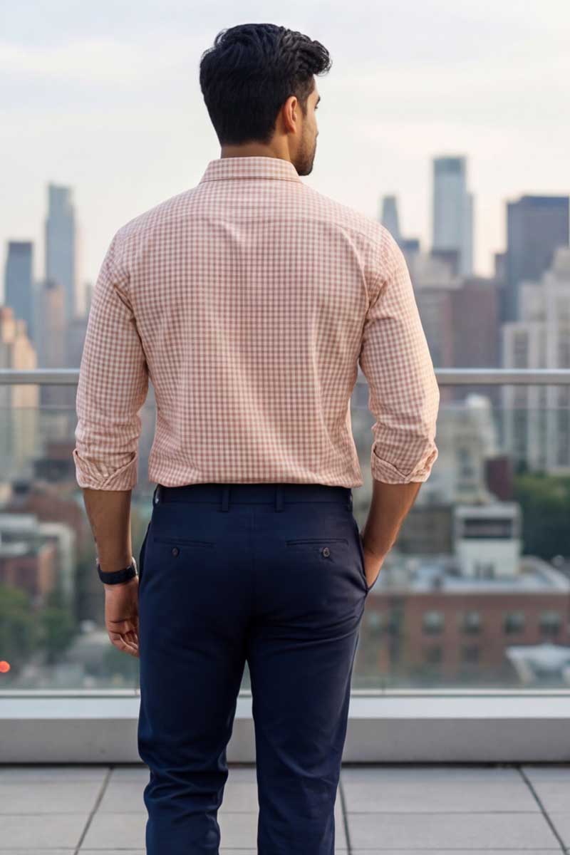 L-Orange Checks Formal Shirt (Smart Fit - Full Sleeves)_RABF-748 - 6