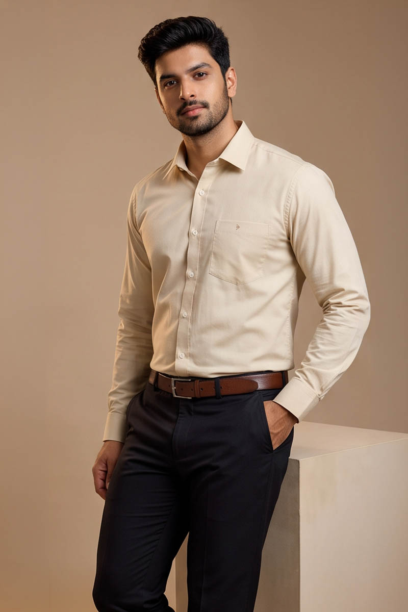 Classic Beige Office Shirt -Beige - 5