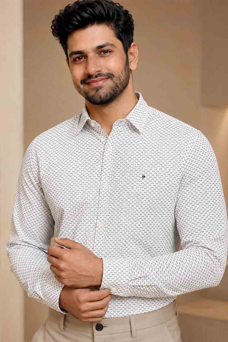 Men’s White Textured Geometric Shirt - White