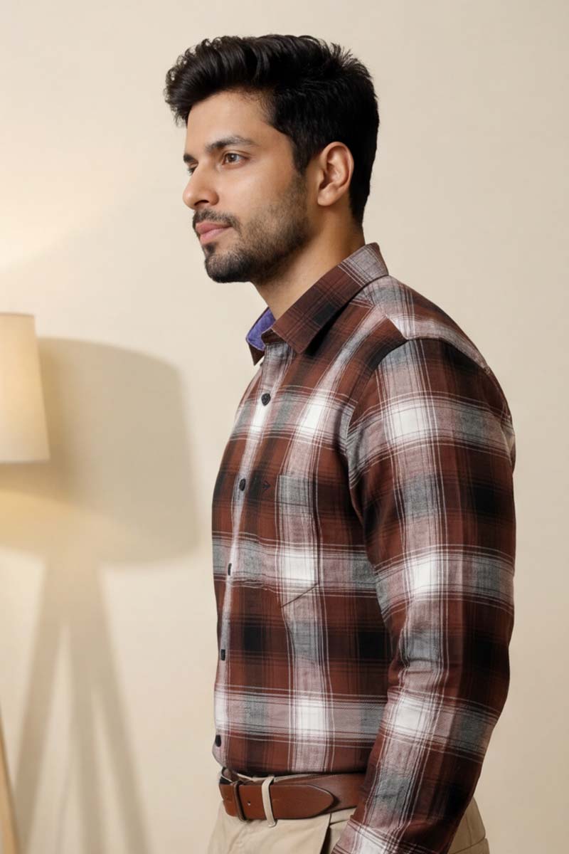 Urban Brown White Check Shirt - M-Brown - 2