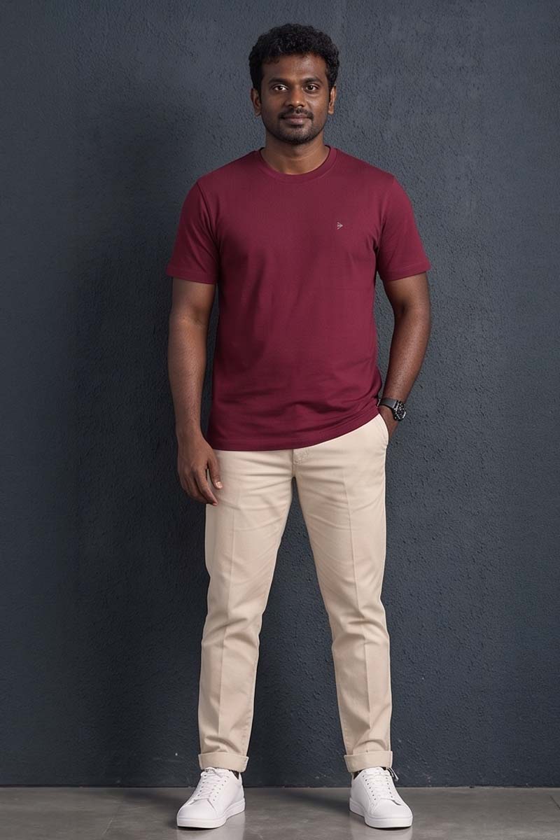 Men’s Maroon Signature Crew Neck T-Shirt-Maroon - 6