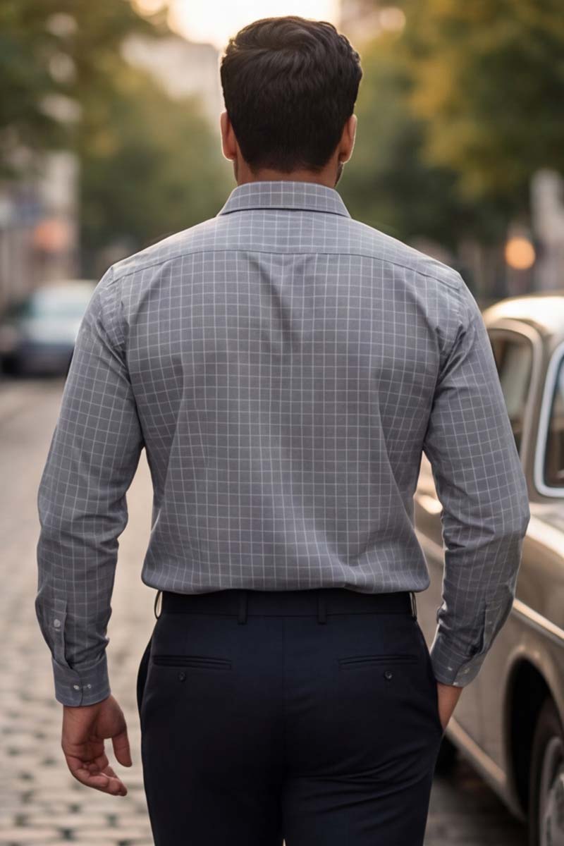 L-Grey Checks Formal Shirt (Smart Fit - Full Sleeves) - 5