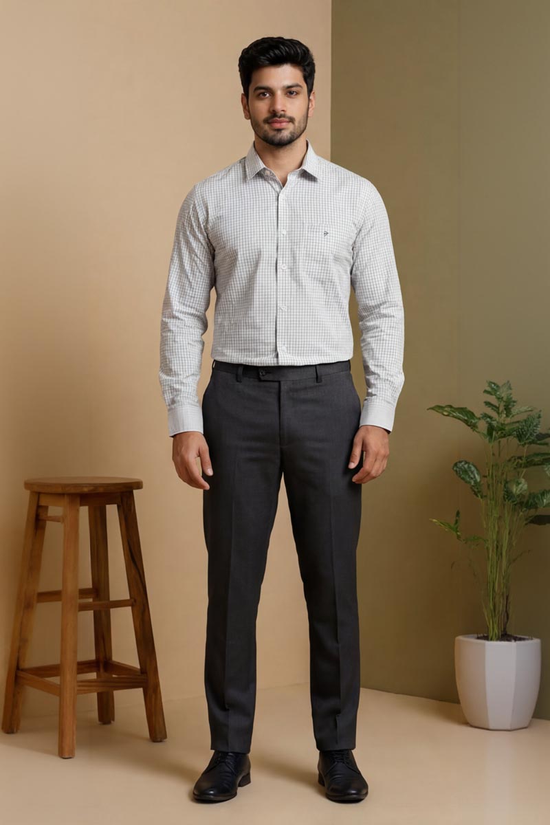 Classic Grey White Formal Shirt - GREY