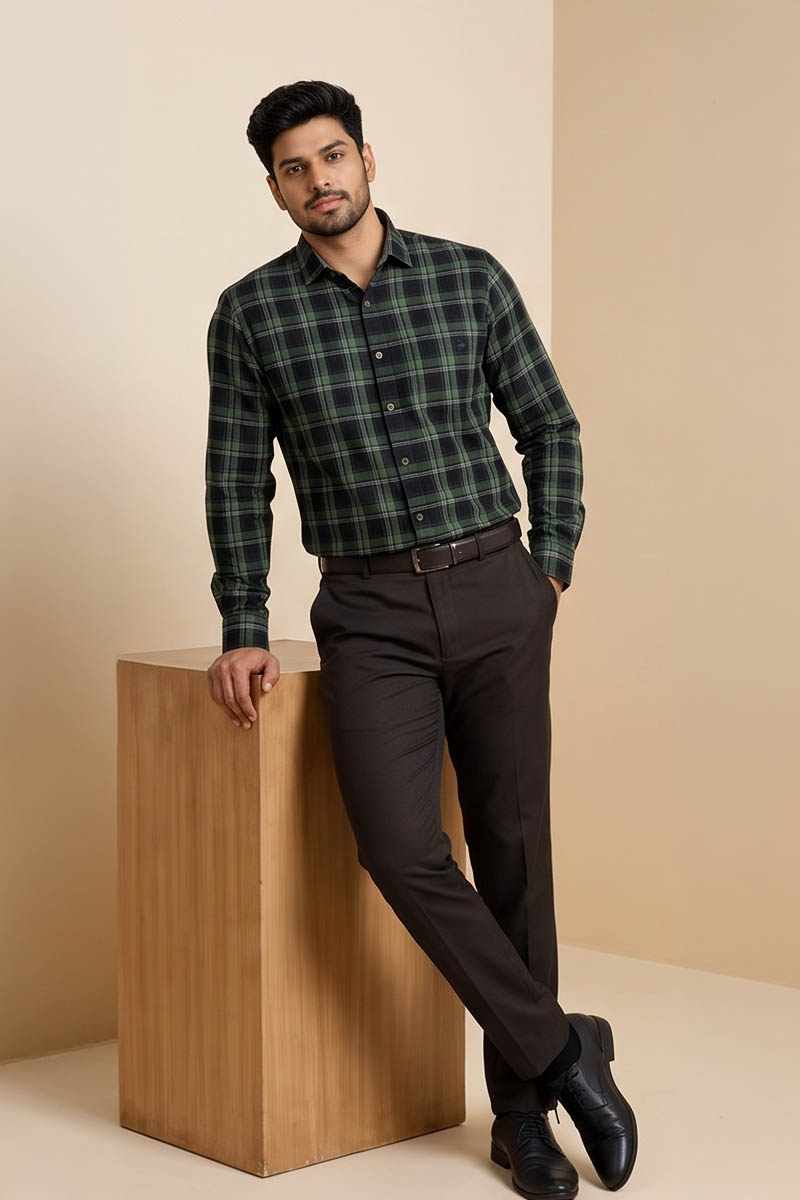 Premium Dark Green Checked Shirt
