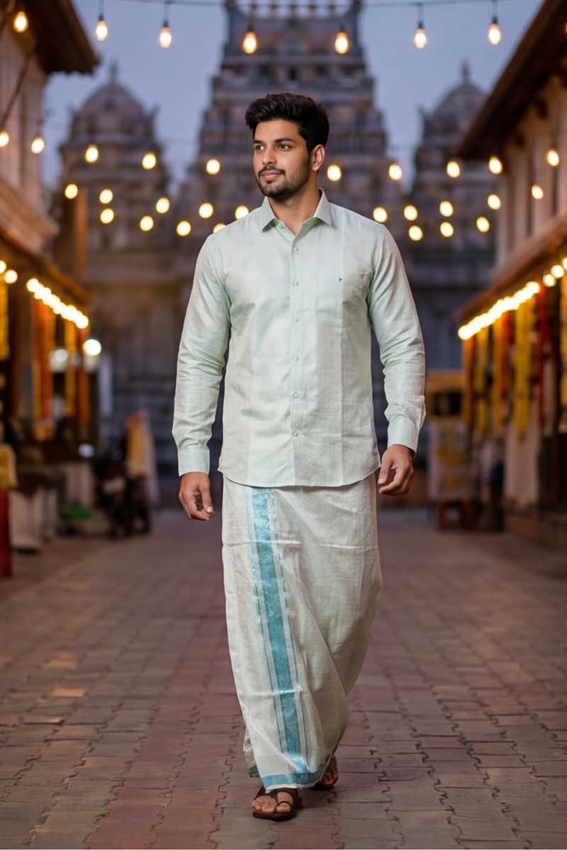 Regal Azure Dhoti Ensemble - S-Blue