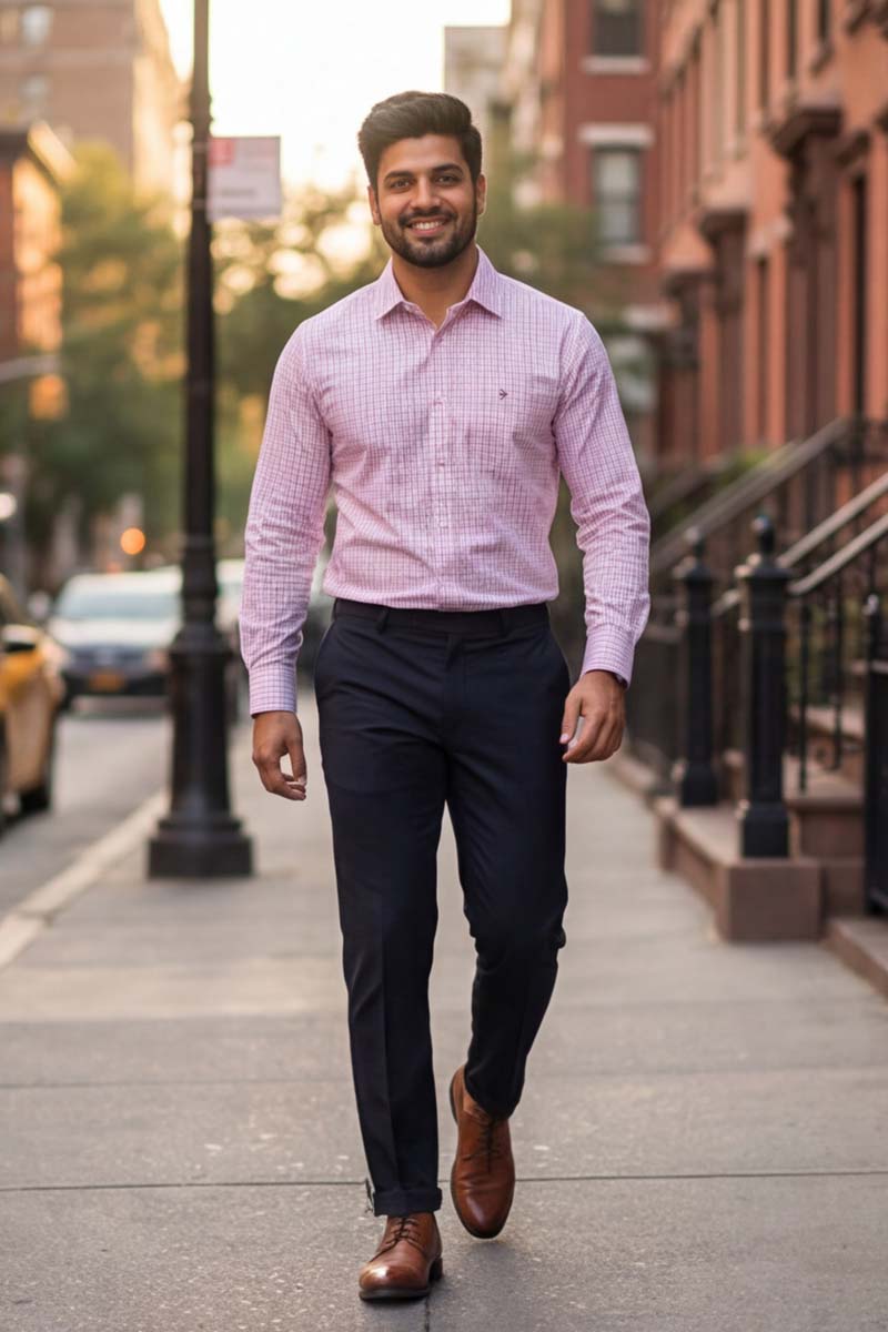 Pink Checks Formal Shirt (Smart Fit - Full Sleeves)