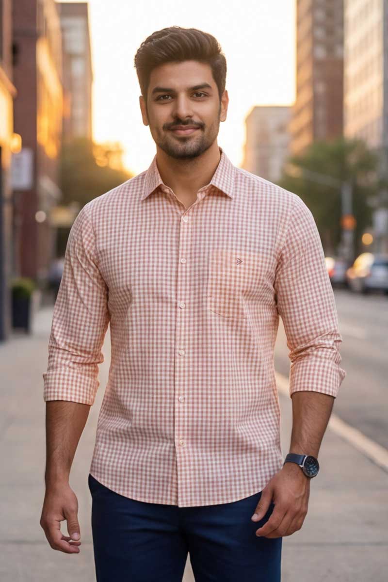 L-Orange Checks Formal Shirt (Smart Fit - Full Sleeves)_RABF-748 - 2