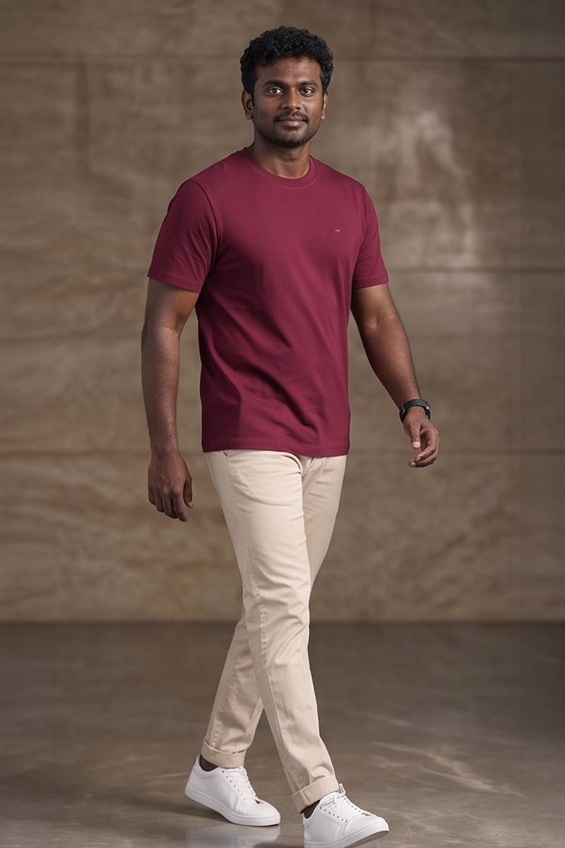Men’s Maroon Signature Crew Neck T-Shirt-Maroon