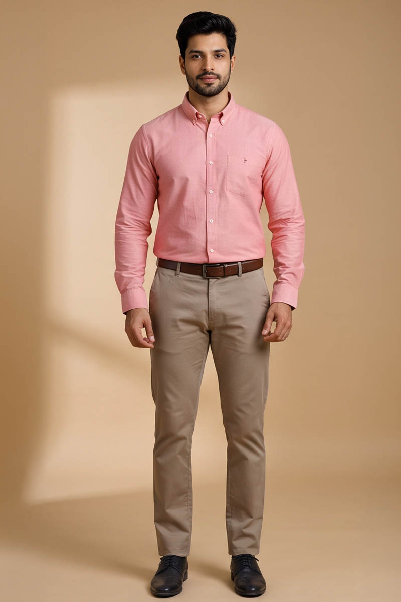 Coral Oxford Button-Down Shirt -Red
