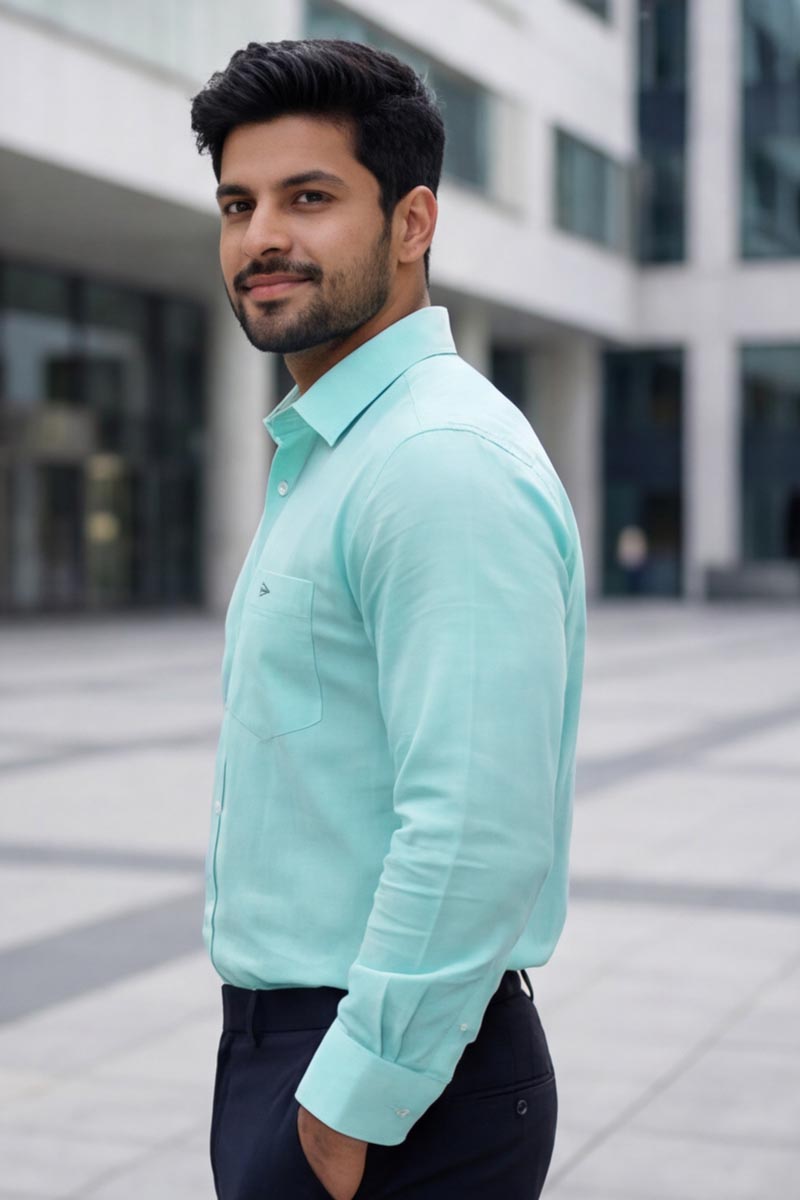 T-Blue Plain Formal Checks Shirt (Smart Fit - Full Sleeves)_RBF-353 - 5